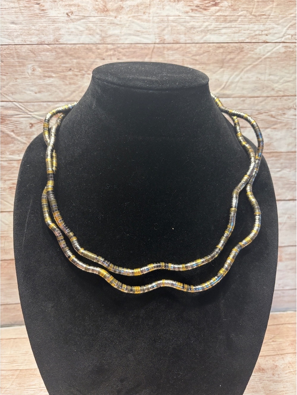 Vintage Tri-Metal Bendable Coil Necklace Bracelet